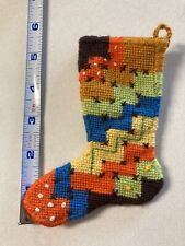 Vintage ‘70’s Hand Cross Stitched Christmas Stocking Ornament  5” So Detailed picture