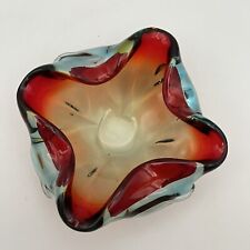 Vtg MCM Murano Art Glass Bowl Dish Red/Blue picture
