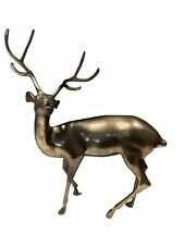 Vintage Brass Deer Stag Buck 18” Statue. MCM Christmas Winter Fall Hunter Gift picture
