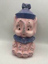 Hand Painted Ceramic anthropomorphic VTG  Elephant Bank Kitschy Pink Blue MCM picture