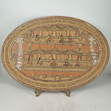 Vintage Burmese Red Hand Decorated lacquer oval Tray Laquerware picture