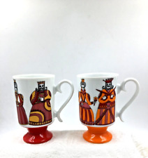 2 Vintage 1976 Arnart 5th Ave. Porcelain Pedestal Coffee Mugs ~ Kings & Queens picture