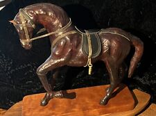 Antique/Vintage Horse Figurine Statue Equestrian Cognac Leather Wrapped 12”+ picture