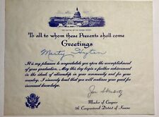 Certificate 5th Confessional District Of Congress Signed Joe Skubitz Kansas KS picture