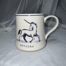 Vintage Anthropologie Molly Hatch Coffee Cup Mug Unicorn 18oz Stoneware Blue picture