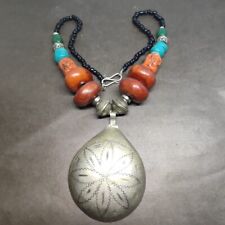 VINTAGE AFRICAN BERBER NECKLACE WITH NATURAL STONE TRIBAL ETHNIC PENDANT picture