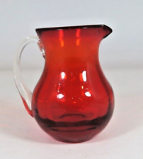 Vintage Art Glass Mini Pitcher Creamer Hand Blown Red Crackle picture