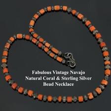 Vintage Navajo CORAL Necklace Old Pawn Meditteranean Sterling Silver Bead picture