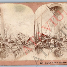 1898 USS Maine Battleship Wreck Ruins Real Photo Stereoview Navy Steamship V43 picture