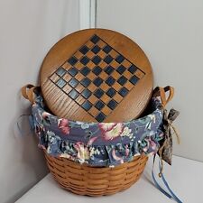 Longaberger Game Basket With Checkerboard Lid Checkers Blue Pink Liner Protector picture