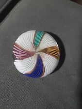 Vintage Murano Art Glass Paperweight White, Yellow, Blue, Red Gold Swirl picture