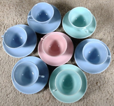 Vintage T.S.&T Lu-Ray Pastels Teacup & Saucer Set of 7 Pink Green Blue picture