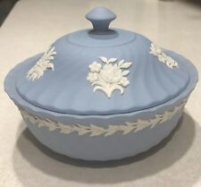 Wedgwood Jasperware Blue Floral Fluted Bowl With Lid, Mint picture