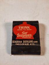 Vtg say seagram distillers matchbook full Chrysler new York crown whiskies  picture