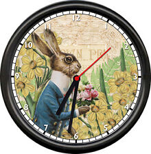 French Bunny Vintage Rabbit Spring Flowers Garden Sunflowers Sign Wall Clock picture