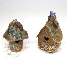 Ceramic Clay Bird House Set of 2 Handmade Rustic Collectible Decor Vintage  picture