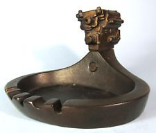 DETROIT DIESEL VINTAGE SOLID BRONZE CIGAR ASHTRAY WITH DIESEL ENGINE REPLICA picture