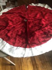 Vintage red velvet Christmas tree skirt with white fuzzy trim picture