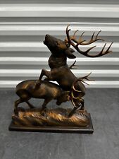 Vintage Black Forest style Fighting Buck Deer Wooden Carved Statue picture
