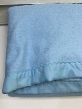 Vtg Acrylic Trim Blanket Blue King Size Retro 80s 90s  100”x103” picture