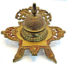 Vintage Brass Inkwell  Old Decorative Display Fancy Ornate #GP picture