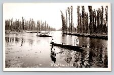 Solitary Boats on the Tranquil Canals of Xochimilco Mexico VINTAGE RPPC Postcard picture
