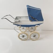 Mid Century French Doucet Doll Carriage pram buggy  12” L  Blue & White France  picture