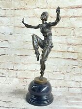Signed Art Deco Laurel Belly Dancer Bronze Marble Base Sculpture Statue Artwork picture