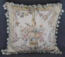 GORGEOUS BASKET OF FLOWERS BELGIUM TAPESTRY TOPPED TASSELED DECORATIVE PILLOW picture