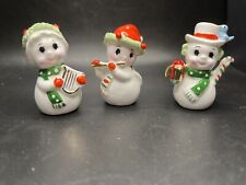 Set Of 3 Vintage Napcoware Napco Snowmen Christmas Spaghetti Trim Figurines picture