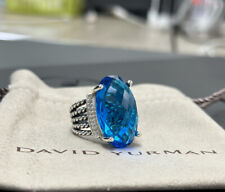 David Yurman Sterling Silver Oval 16x26mm Blue Topaz Wheaton Cable Ring Sz 6.5 picture