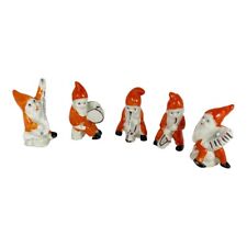 5 Porcelain Christmas Musical Elves Gnomes Japan 2” Orange Costumes picture