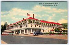 1956 TWIN MOUNTAIN HOTEL NEW HAMPSHIRE NH AMERICAN FLAG OLD CARS LINEN POSTCARD picture