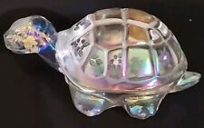 Fenton Hand Painted Iridescent Turtle Paperweight W/Purple Flowers Signed EUC  picture