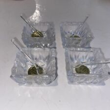 Vtg Set 4 Princess House Lead Crystal Salt Cellars w Shell Spoons made Germany picture