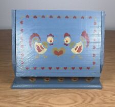 Vintage Hand Painted Wooden Recipe Box Chicken Blue picture