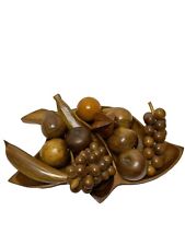 Monkey Pod Wood Leaf Bowl With Twelve Wood Fruits Included picture