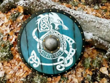 Vintg Medieval Eivor Valhalla Viking Fenrir Shield, Antique Dragon Wooden Shield picture