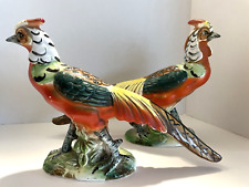 Vintage Wales Pair Colorful Pheasant Ceramic Figurines Made in Japan READ picture