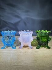 Vintage Degenhart Glass Forget Me Not Honeycomb Footed Toothpick Holders 3 Lot picture