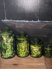 1950s Vintage LE Smith Moon and Stars Large Avocado Glass Canister Set with lid picture