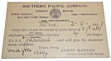 MARCH 1897 SOUTHERN PACIFIC SUNSET ROUTE PACKAGE SHIPMENT POST CARD picture