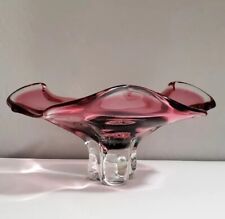 Exquisite Chribska Czech Cranberry Art Glass Mid Century Ruffled Bowl. 13