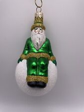 Vintage 1998 Patricia Breen Snowbound Santa Claus Green Gold Christmas Ornament picture