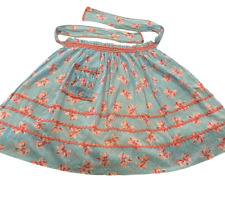 Vintage 1940s 1950s Novelty Fabric Pink Bows Blue Dotted Swiss 1/2 Apron Ruching picture