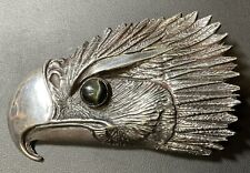 RARE 3.5 Carat Genuine Chrysoberyl Cat Eye Eagle 925 Sterling Silver Belt Buckle picture