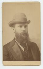 Antique CDV c1870s Incredibly Handsome Man Wearing Derby Hat With Long Beard picture