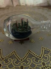 Vintage Miniature Nautical Ship In A Bottle With American Flag Wood Base picture