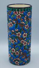 French 19th Century Longwy Emaux Blue Ceramic Cylindrical Flower Vase VERY RARE picture