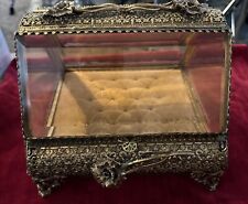 Vintage Antique Beveled  Glass Jewelry Casket Dresser Box Ormolu Filigree picture